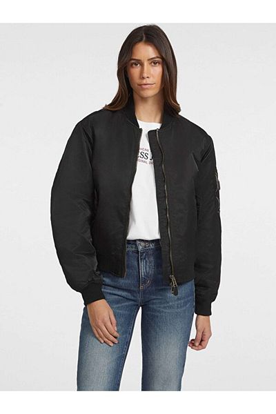 Guess Jeans Women's Nylon Black Bomber Jacket