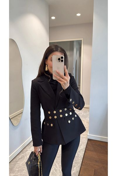 My Blog Jachetă cu design detaliat cu nasturi aurii negru - 251001