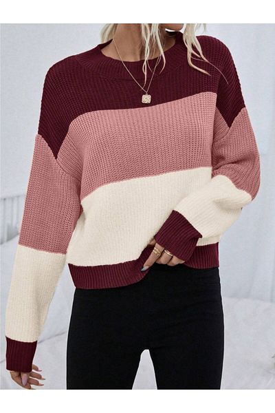 Dier Moda Pulover de damă oversize cu dungi, pulover cu dungi