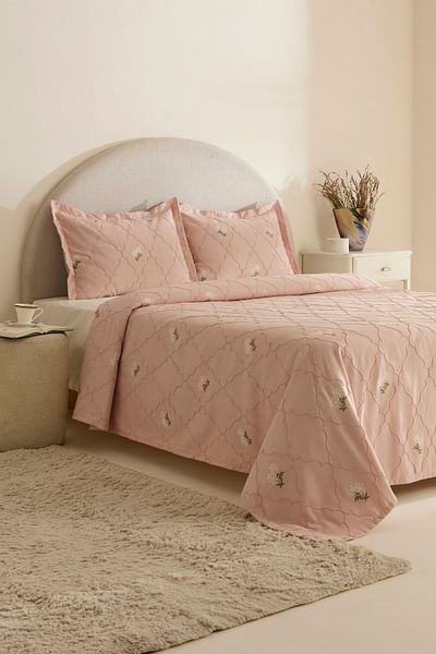 Karaca Home Myra Double Floral Bedspread Powder
