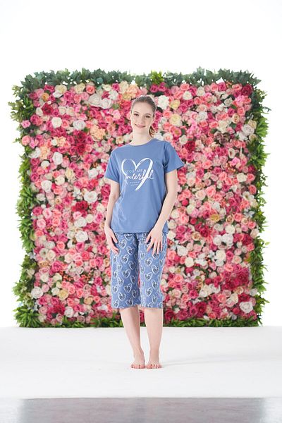 Estiva Blue Women's Summer Heart Patterned Short Sleeve Combed Cotton Lycra Pajama Set