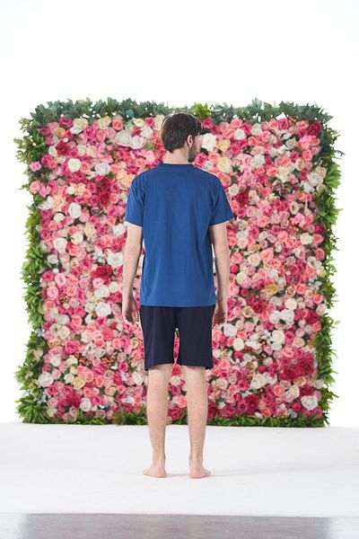 Estiva Men's Summer Run Printed Short Sleeve Button Shorts Combed Cotton Pajama Set