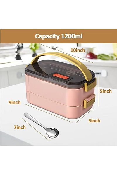 COOYA Lunch Box for Adults & Kids, Reusable Stainless Steel Portable 2 Layers Meal Box, 1200ml Leakproof