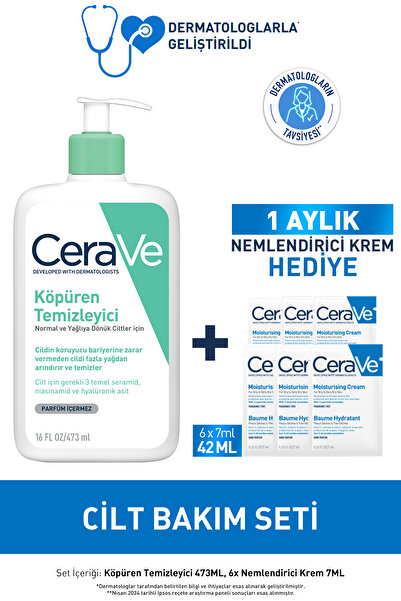 CeraVe Cilt Bakım Seti: Köpüren Temizleyici 473ML&1 Aylık Nemlendirici Krem H...