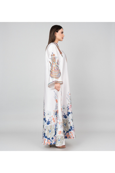 IKKXA Floral Printed Crystal Embroidery Jalabiya