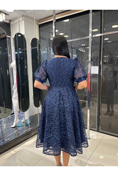 fevzuss Sim Baskı Lacivert Midi Boy Büyük Beden Abiye