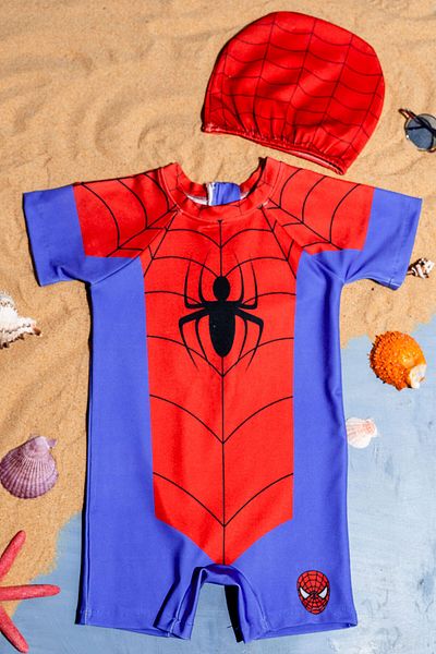 Beniizle Costum de baie pentru băiat cu capotă imprimat