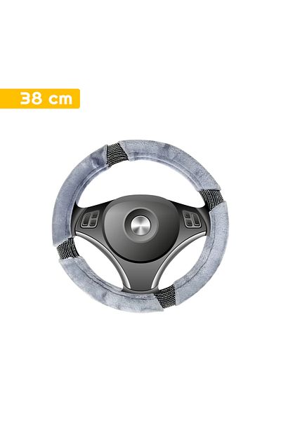 AGC Fluffy Steering Wheel Cover Smooth Fur Premium quality Car Steering Cover Size Medium 38cm Grey