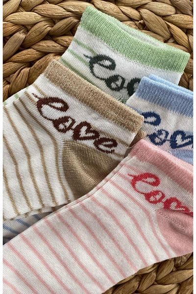DoDe Flora 4 Pairs of Booties Socks with Love Written Vakre - 9328