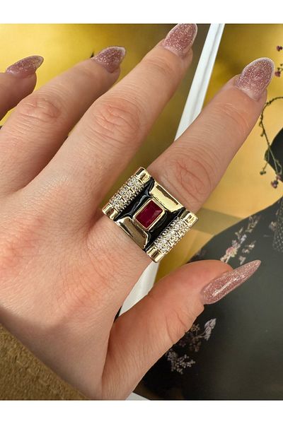 Pinery Jewels Vip Series - Women's Ring with Large Ruby Stone and Adjustable Bottom
