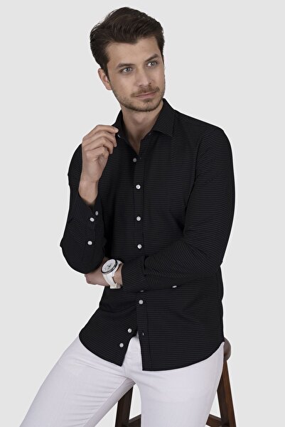 Etikmen Black Dot Pattern Slimfit Men's Shirt with Gift Box