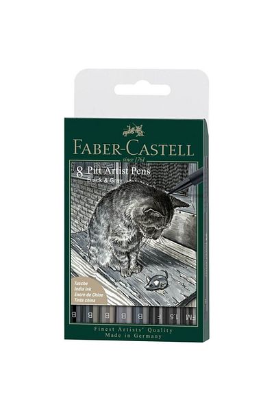 Faber Castell Pitt Artist Pen 8 Liner Set Black and Grey