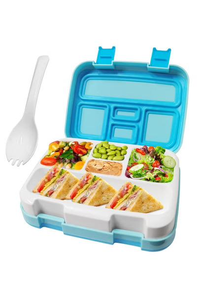 COOYA Bento Boxes with 5 Compartments, Robust Snack, 800ML With Spoon, BPA-Free(Blue)
