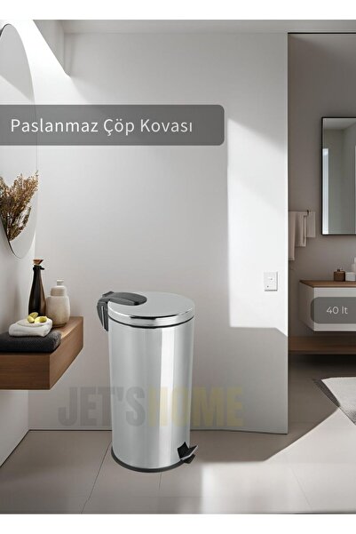 Jet's Home Pedallı Banyo Çöp Kovası Paslanmaz 40 Lt Mutfak Çöp Kutusu Gri