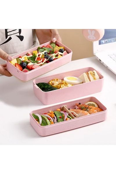 COOYA Bento Lunch Box, 900ml 3-In-1 Compartment Stackable, Eco-Friendly 3 Layer for Kids Adults