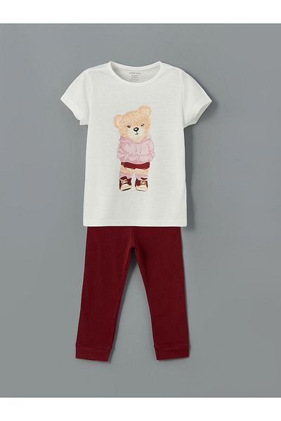 LC Waikiki Bear Printed Baby Girl T-Shirt and Leggings 2-Piece Set