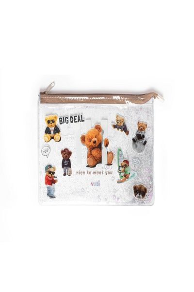 BOOK AND MORE Bear Patterned Water Zippered Transparent Bag