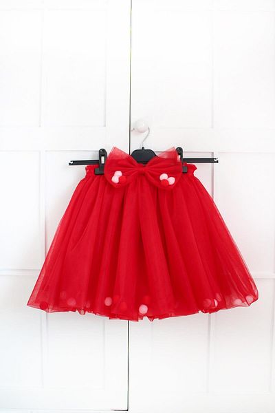 VİTRİNMİXMİNİ Dark Red Color Girl's Tutu Skirt with Pompom and Ribbon Detail - Lined