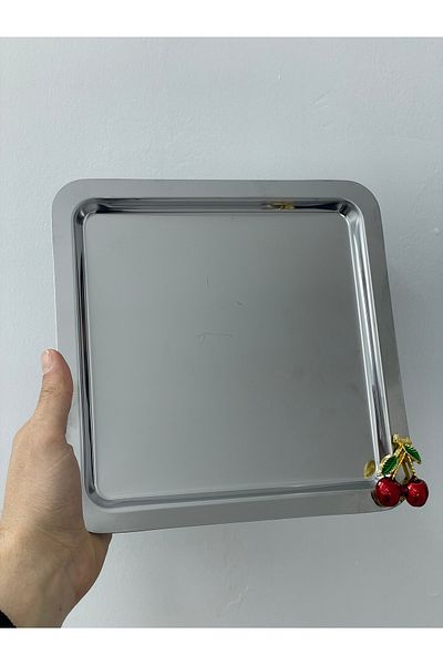 YzHome 2-Person Metal Square Cherry Cherry Presentation Serving Tray Tray 22cm