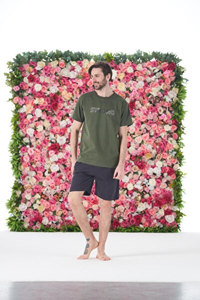 Estiva Men's Summer Strong Printed Short Sleeve Shorts Combed Cotton Pajama Set