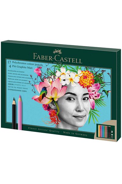 Faber Castell Gift set of 17 Polychromos colored pencils, 4 Matt graphite pencils and Faber-Castell accessories