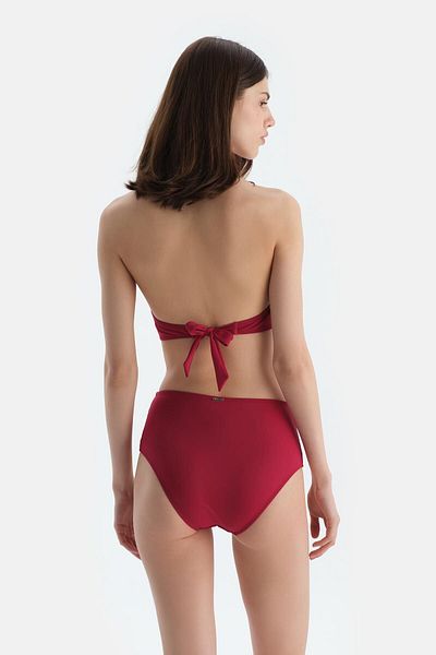 Dagi Burgundy Tulle Detailed High Waist Bikini Bottom