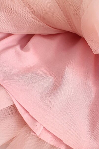 VİTRİNMİXMİNİ Salmon Color Play Children's Tutu Skirt with Pompom and Ribbon