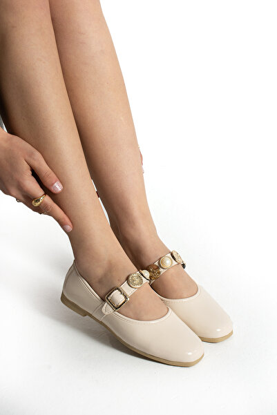 Hepici Kadın Babet Bej Günlük Tokalı Ayarlanabilir Hafif Rahat Ayakkabı