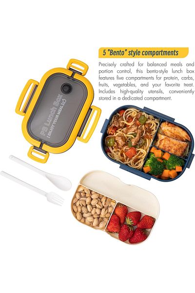 COOYA 2 Layer Portable Hermetic Lunch Box, with Fork Spoon, Leakproof Microwavable Prevent Odor
