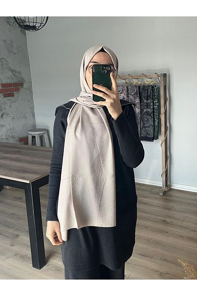 Merwiss Silky Jacquard Patterned Beige Shawl
