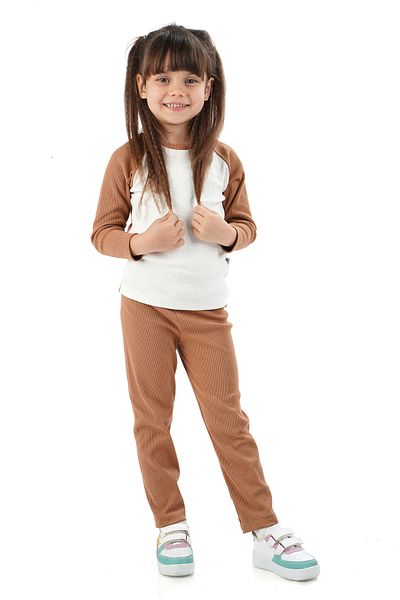 Monttini Girl's Ribbed Bottom Top Tracksuit Pajama Set