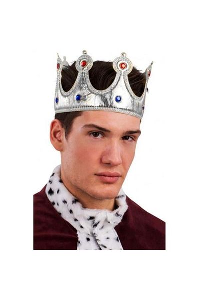 Tonfty King Crown Silver Color Fabric Material Adult Size