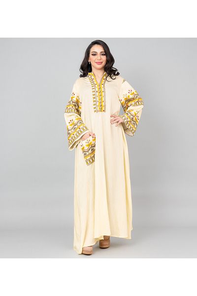 IKKXA Solid Embroidery Jalabiya with Pocket