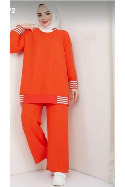MODA Polyelit Line Detailed Ribbed Pants Hijab Suit