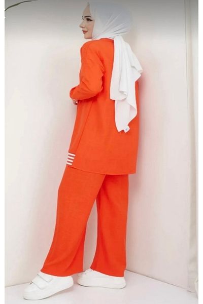 MODA Polyelit Line Detailed Ribbed Pants Hijab Suit