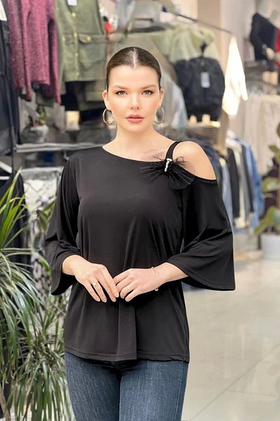 aytemas Boat Neck Ribbon Detailed Blouse