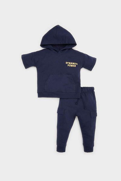 DeFacto New Season Baby Boy 2-Piece Set Printed Hooded Short Sleeve Sweatshirt Tracksuit