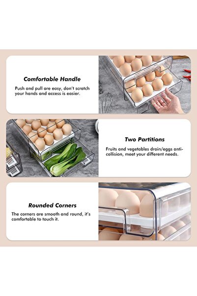 COOYA Food Storage Double Layer Container with Lids Removable Drain Tray for Refrigerator,Food&Egg Storage
