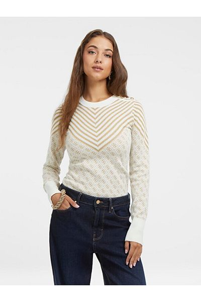 Guess Crew Neck Slim Fit Cream Sweater Women W3Br26Z3Ae0F02T