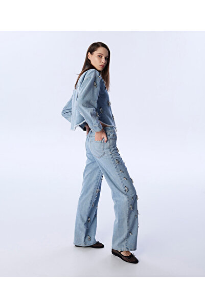 Twist Strass Taş Aksesuarlı Wıde Leg Jean Pantolon
