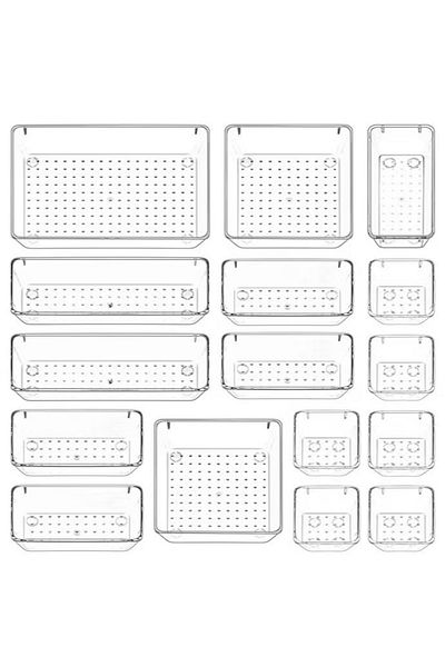 COOYA 16 Pcs Desk Drawer Organizers Trays Set  for Bedroom Dresser Makeup Kitchen Office Bathroom