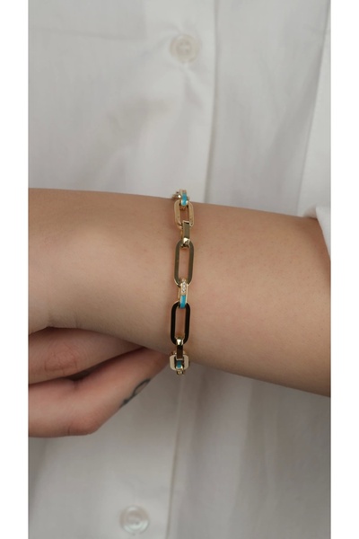 Arpaş 14 Ayar Altın Mavi Mineli Ataç Bileklik