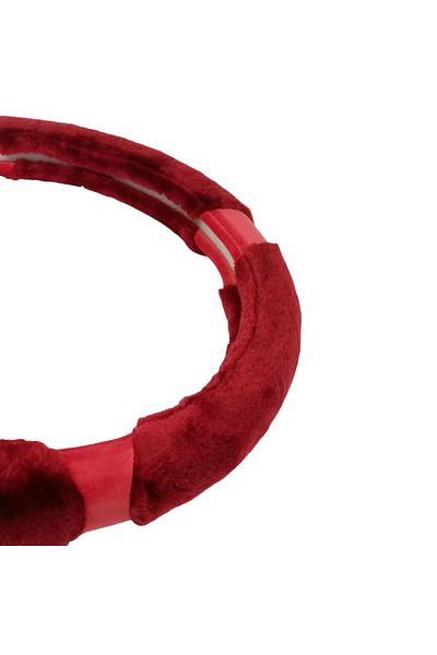 AGC Fluffy Steering Wheel Cover Smooth Fur Premium Car Steering Cover Size Medium 38cm Red