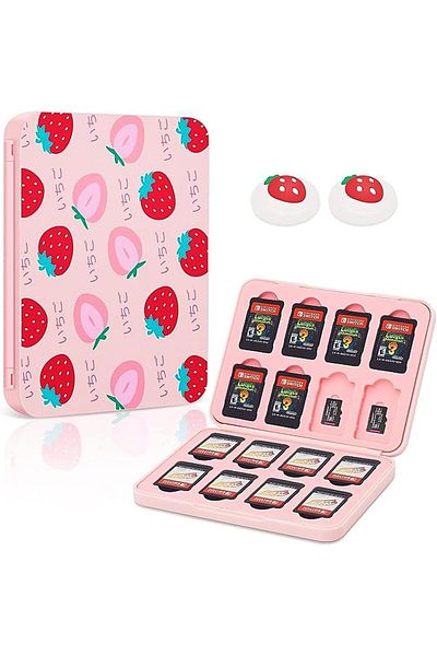 COOYA Game Card Case, Portable Storage Case, Portable Game Cartridge, Cute Strawberry Pattern Storage Box