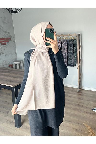 Merwiss Silky Jacquard Patterned Beige Shawl