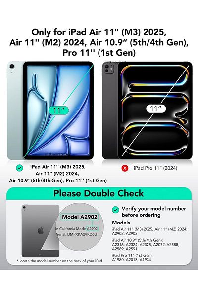 m.tk moveteck Apple iPad Air 11 2025 Compatible Case Smart Smart Sleep Mode with Pen Pen Compartment Foldable Stand