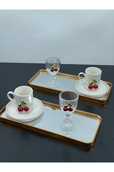 YzHome 2 Kişilik Aynalı Gold Sunum Servis Tepsisi Tepsi Dekoratif Ayna KARE