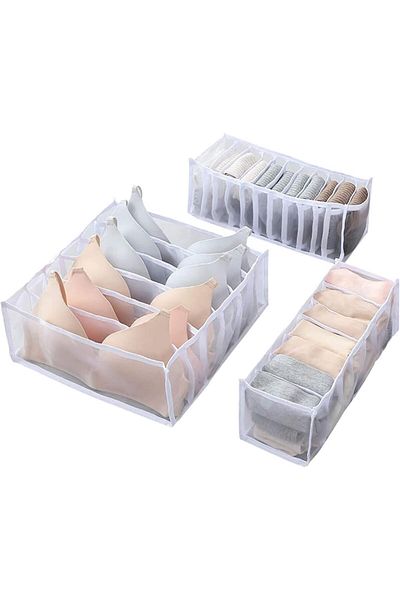 COOYA 3pcs Set Boxes for Arranging Drawers for Dnderwear, Clothes and Socks with A Large Capacity in White