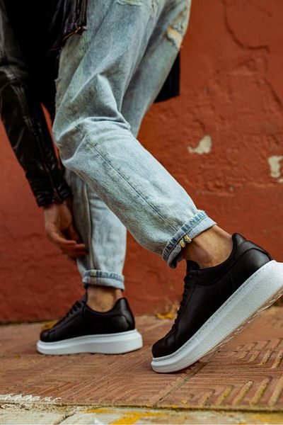 Knack High Sole Casual Shoes 044 Black (White Sole)