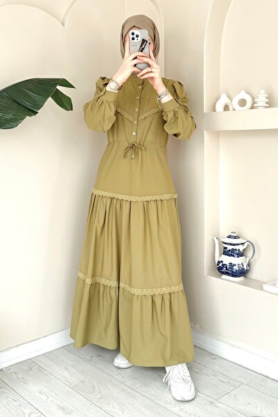 ModaAycan Green Dress Ma334 - Lace Judge Collar